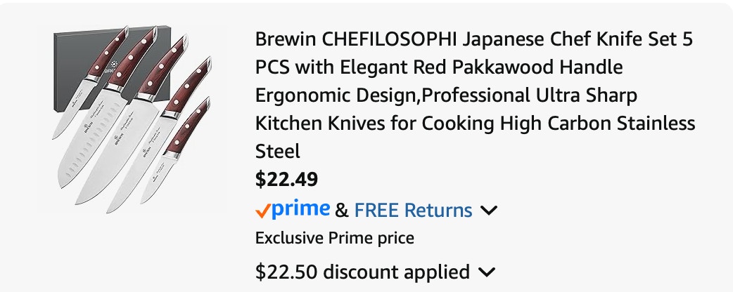 knife set Amazon receipt