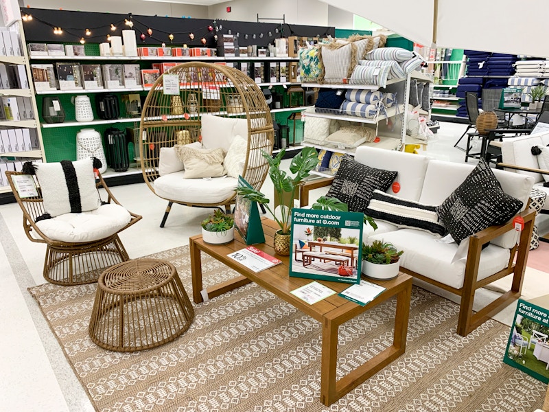 Target patio furniture display in store.