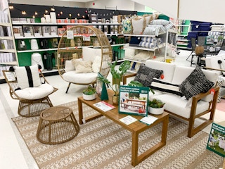 Target patio furniture display in store.
