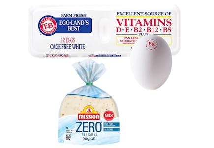1 Eggland's Best Eggs and 1 Mission Tortillas Pack
