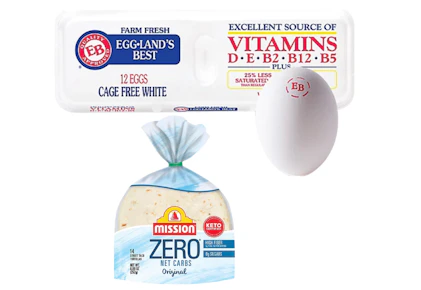1 Eggland's Best Eggs and 1 Mission Tortillas Pack