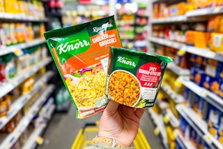 hand holding knorr sides and knorr cup