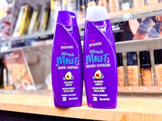 two Aussie shampoo conditioner on shelf