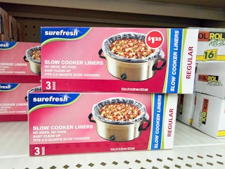 boxes of slow cooker liners on a shelf