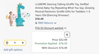 giraffe toy Amazon receipt