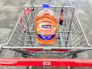 one Softsoap liquid hand soap refill bottle in shopping cart