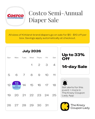 Costco Diaper Sale predicted start date on July 13, 2026
