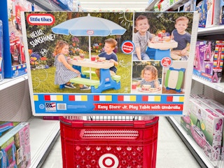 little tikes picnic table sitting on a target cart
