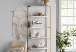 gold metal bookshelf