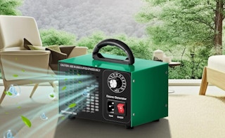 a green ozone generator on a patio