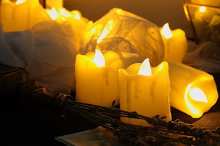 flameless candles on a table