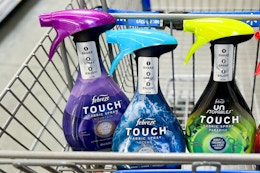 Febreze Touch spray bottles in shopping cart