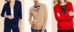 MAcy's product collage photo of 100% cashmere hooded sweater from Macy's