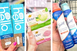 collage with hello, secret, and dove products