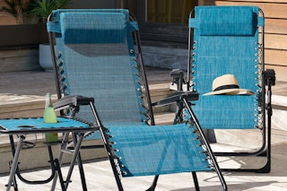 two anti-gravity chairs outside