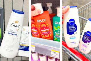 collage image of dove, olly, and nivea body wash