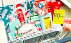 Walgreens shopping cart with christmas clearance items and 80% off tag