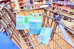3 packs of neuro gum in a cart