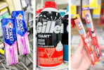 collage image of crest toothpaste, gillette foamy shave cream, and cvs toothbrushes