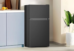 black 2-door mini fridge