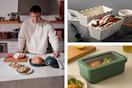 3 lifestyle images of bakeware/cookware from Thyme & Table at Walmart