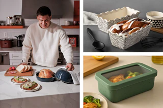 3 lifestyle images of bakeware/cookware from Thyme & Table at Walmart