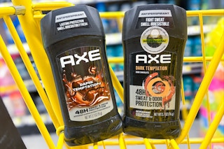 axe deodorants in a yellow shopping cart