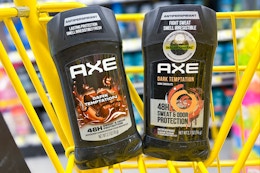 axe deodorants in a yellow shopping cart