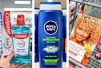 collage image of colgate oral care, nivea body wash, and clairol hair color