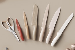 knife set being displayed on kitchen counter