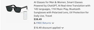 Ai smart glasses Amazon receipt
