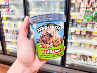 hand holding a pint of ben jerrys ice cream