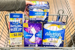 always pads and coupon in a shopping cart