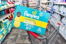 pampers swaddlers diaper box in a cart
