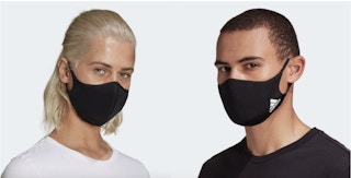 two people wearing adidas face masks