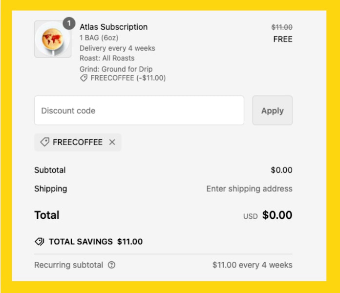 Atlas Coffee Subscription Cart Image