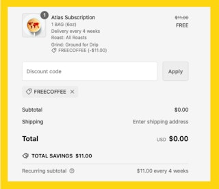 Atlas Coffee Subscription Cart Image