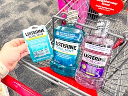 listerine mouthwash and pocket packs in a cvs cart