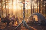 a family near a camping light