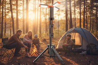 a family near a camping light