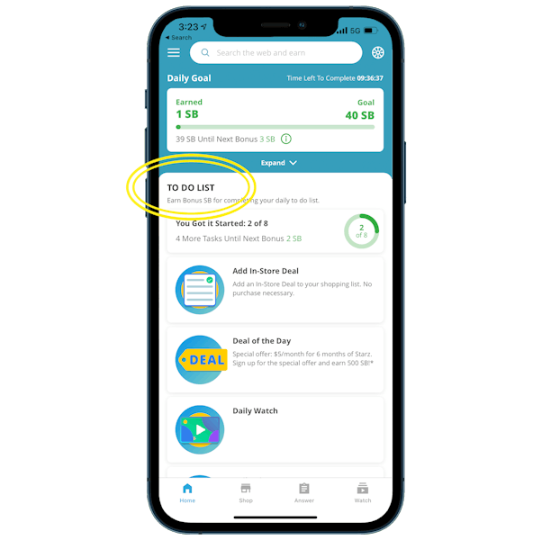 Swagbucks app to do list