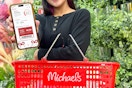 someone holding up a phone displaying the Michaels rewards app