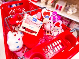 spritz valentine's day decor sitting in a target cart