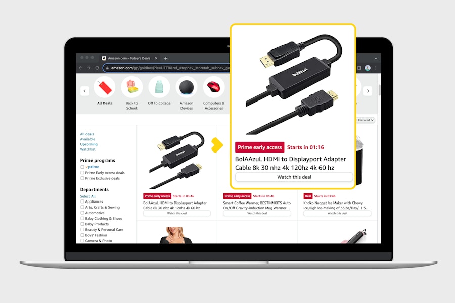 laptop screenshot with amazon lightning deals and how to watch deals