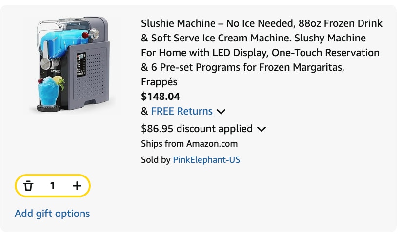Slushie Machine Amazon receipt