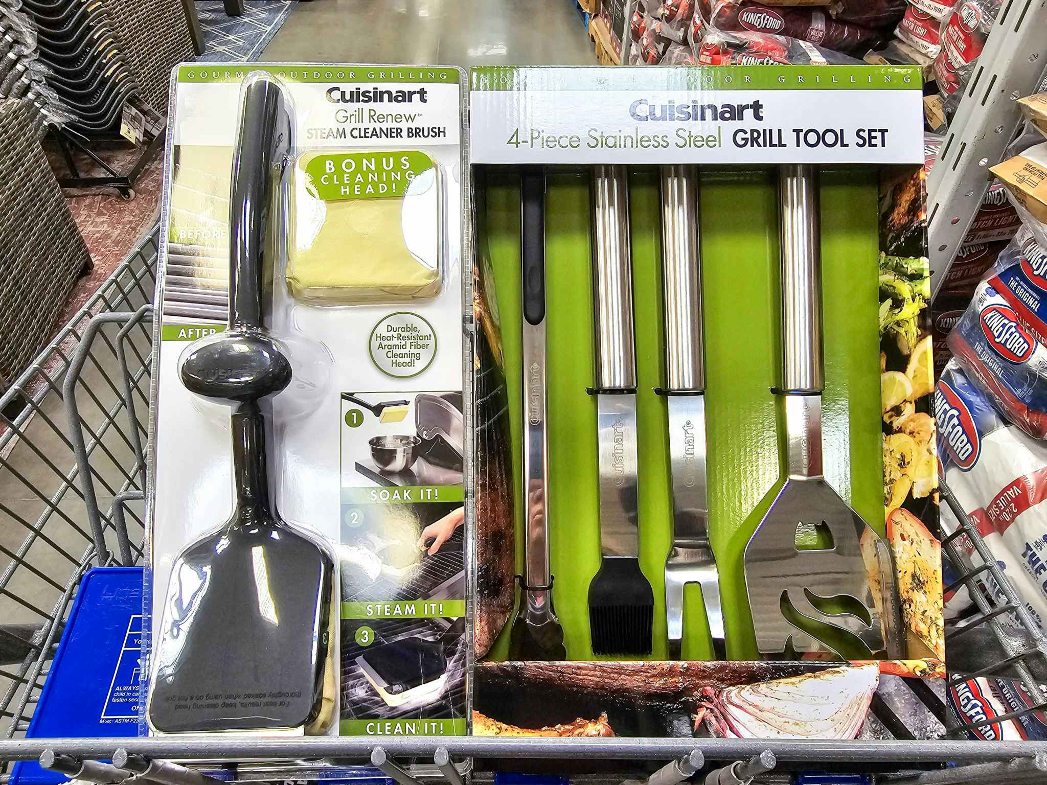 cuisinart grill brush and tools in a cart