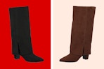 2 colors of the Time and Tru Women's Faux Suede Foldover Tall Boots