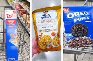 quaker crisps, oreo cereal, and walgreens storage bag collage