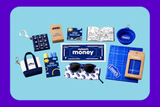 Free Lowe's items: keychain game, Kids Club sheets, coloring page, pet bowl, sunglasses, gift card, tote bag, blanket, pouch.