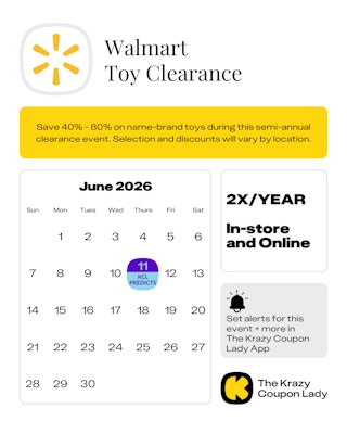 calendar graphic of Walmart Toy Clearance for june 2026